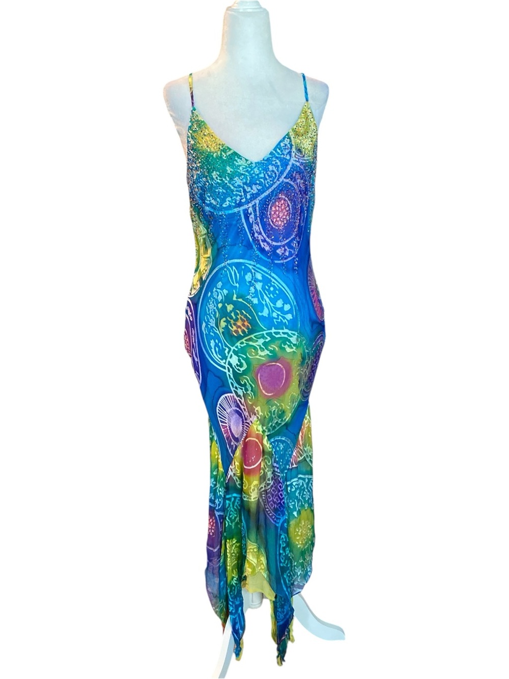 Euro beaded silk mermaid Multi-Color slip Dress
